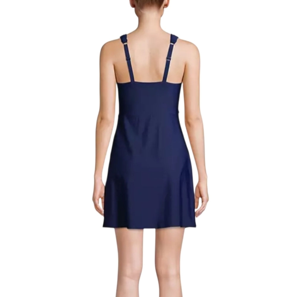 Lands' End Swimsuit Size 16 Blue Tummy Control Faux Surplice Wrap - Picture 2 of 12